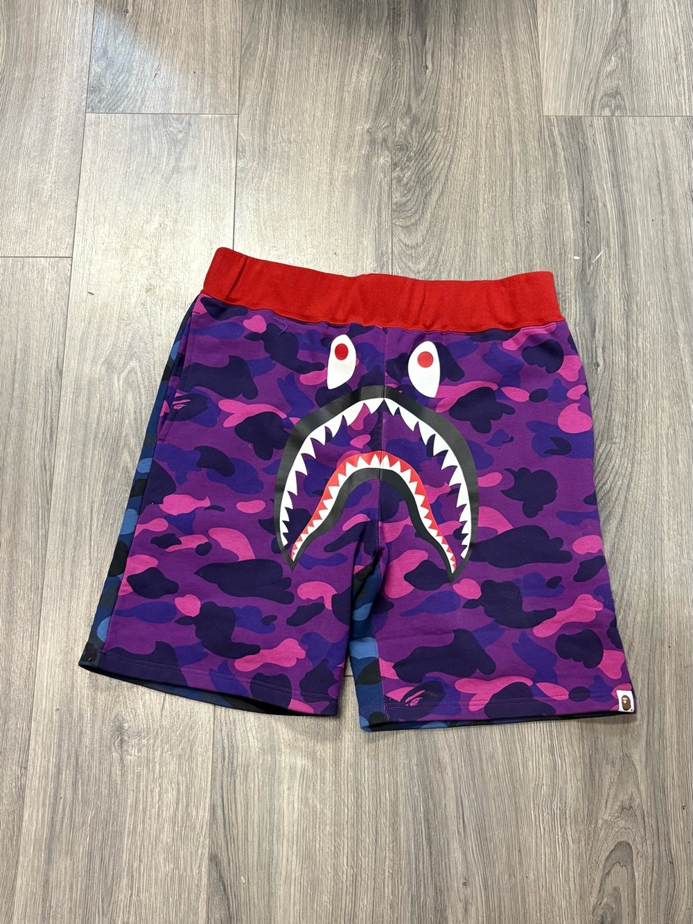 Bape Purple Camo Shark-Graphic Shorts